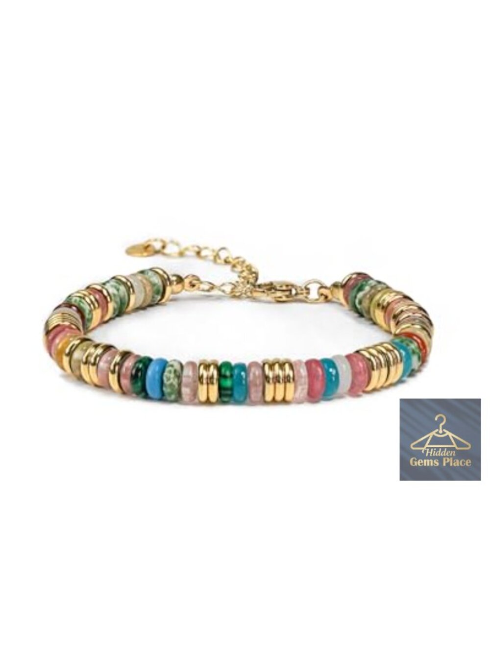 18K Gold Plated Bangle Bracelets Stackable Beaded Stone Set